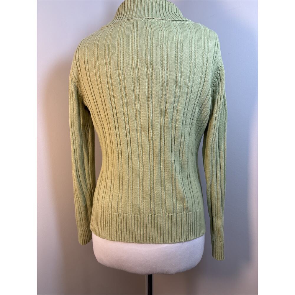 Liz Claiborne Cable Knit 100% Cotton Sweater Sage M Butter Mom Shawl Collar - Picture 3 of 12